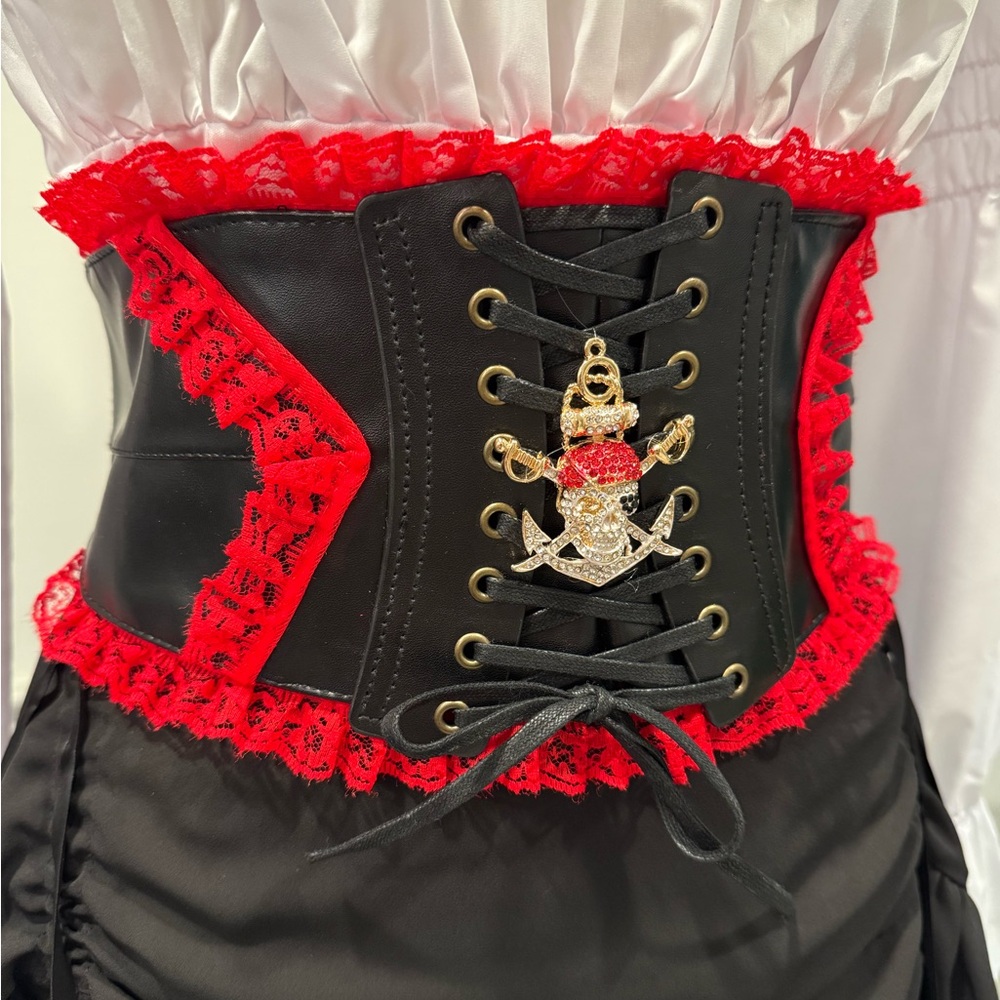 Pirate Black and Red Lace-Up Corset Belt Sz S/M